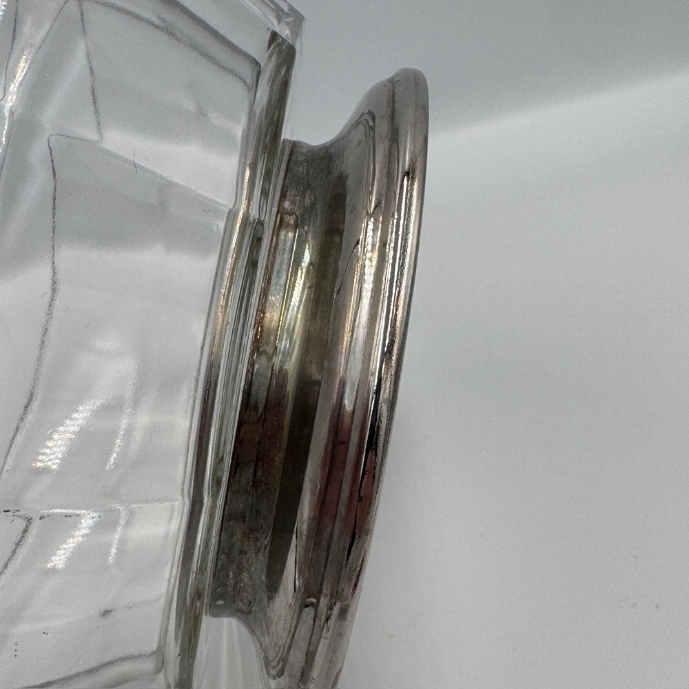 Vintage Faceted Glass Bowl Dish Silver Tone Pedestal Base Clear Decor - Picture 7 of 16